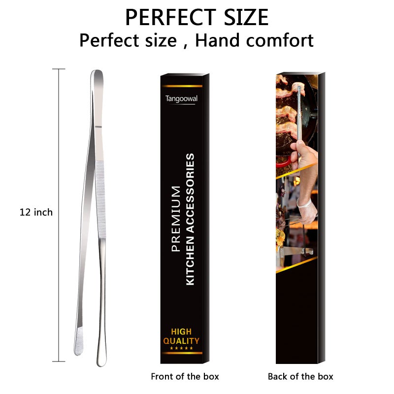 Tangoowal 12-Inch Professional Kitchen & Cooking Tweezers Tongs - Stainless Steel Long Tweezer Tongs - BBQ,Plating,Multi-use - Image 5